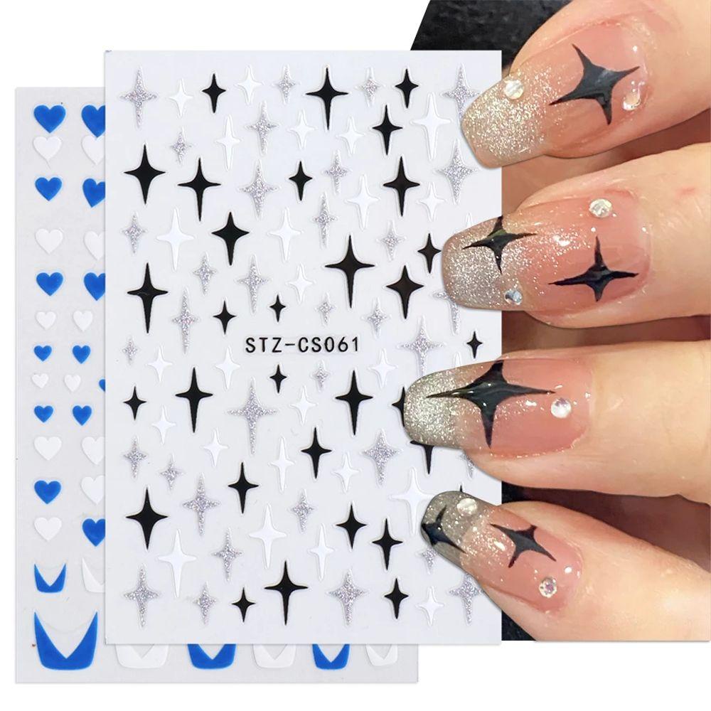 MXBEAUTY 3d Stiker Kuku Gadis Jantung Tahan Air Bintang Laser Nail Decals