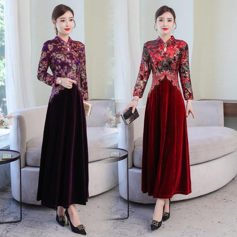 Improved cheongsam dress for women to attend the wedding mother's medium and long high-end evening d