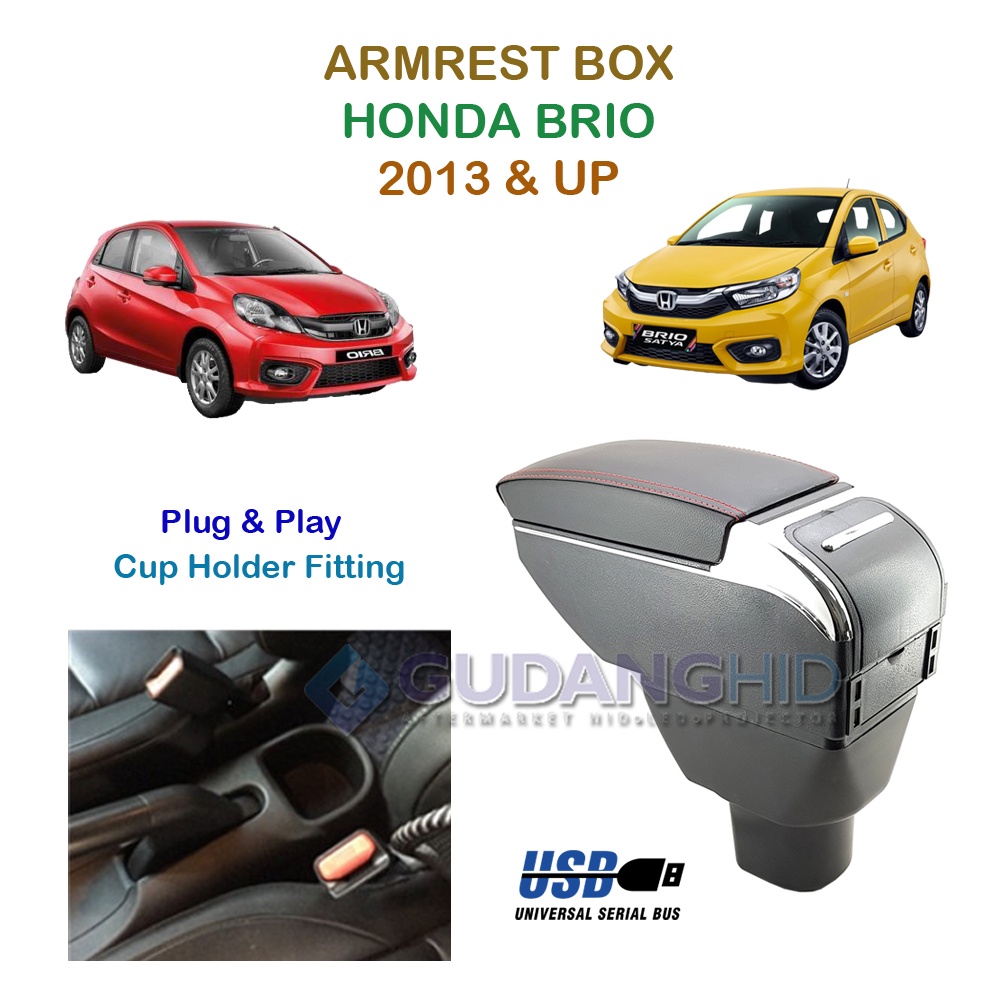 Armrest Mobil Khusus Honda Brio Mobilio BRV 7 USB Port Charger + LED