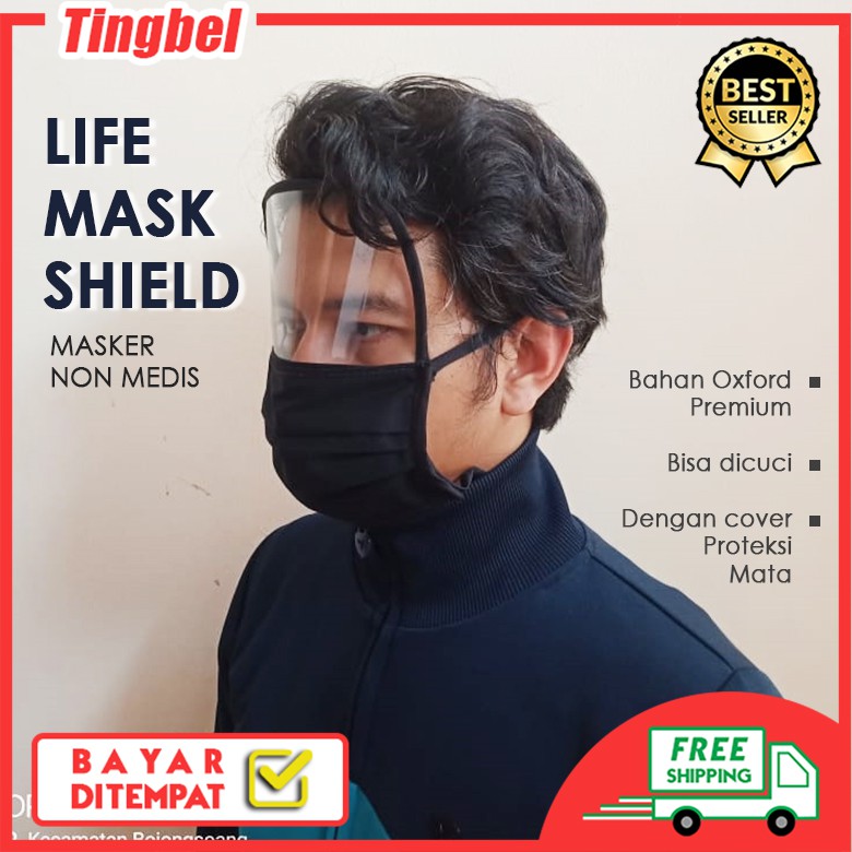  Masker  Kain Face shield Bahan  Oxford  2  ply  Tebal Mika 