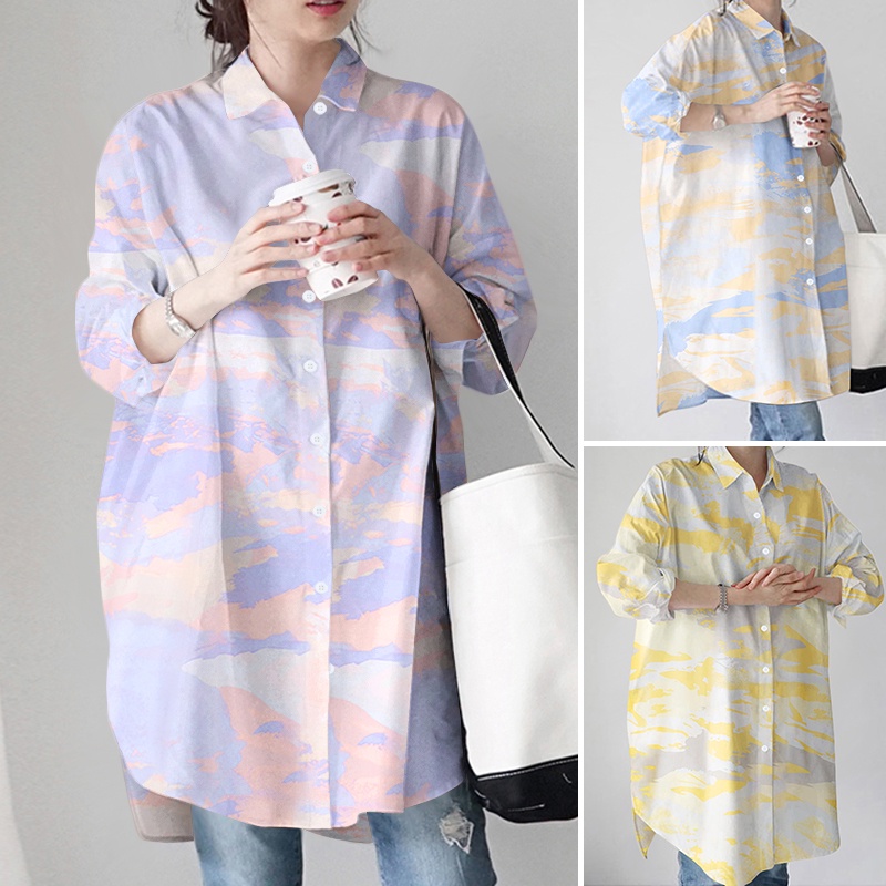 ZANZEA Spring Women Blouse Turn Down Collar Printed Full Sleeve Casual Holiday Daily Shirt