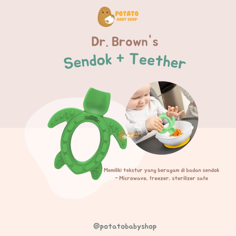 Dr.Brown's Silicone Starter Spoon Teether Turtle - Sendok &amp; Gigitan Bayi