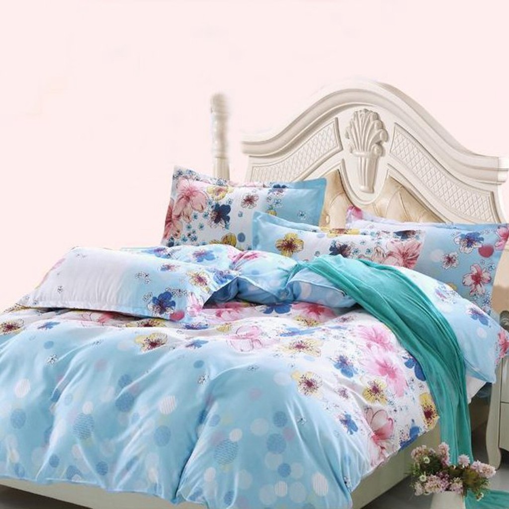 Light Blue Flower Bedding Pillowcase Set Duvet Cover Wl Shopee