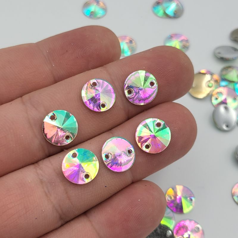 DIAMON RESIN KRISTAL MOTIF BULAT LANCIP UKURAN 10 MM WARNA PUTIH PELANGI KUALITAS AA BAGUS KILAU PER LUSIN