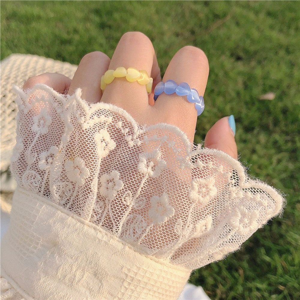 Needway  Women Girls Bead Rings Retro Heart Shaped Finger Ring Trendy Love Heart Elastic Candy Color 2021 New Geometric Fashion Jewelry/Multicolor