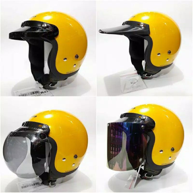 HELM BOGO CARGLOSS RETRO KUNING/EXOTIC YELLOW KACA DATAR KACA CEMBUNG
