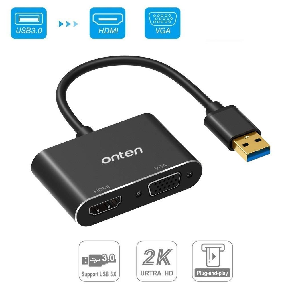 ONTEN OTN-5021B - USB 3.0 to HDMI and VGA Display Adapter Converter - Adapter USB ke HDMI &amp; VGA