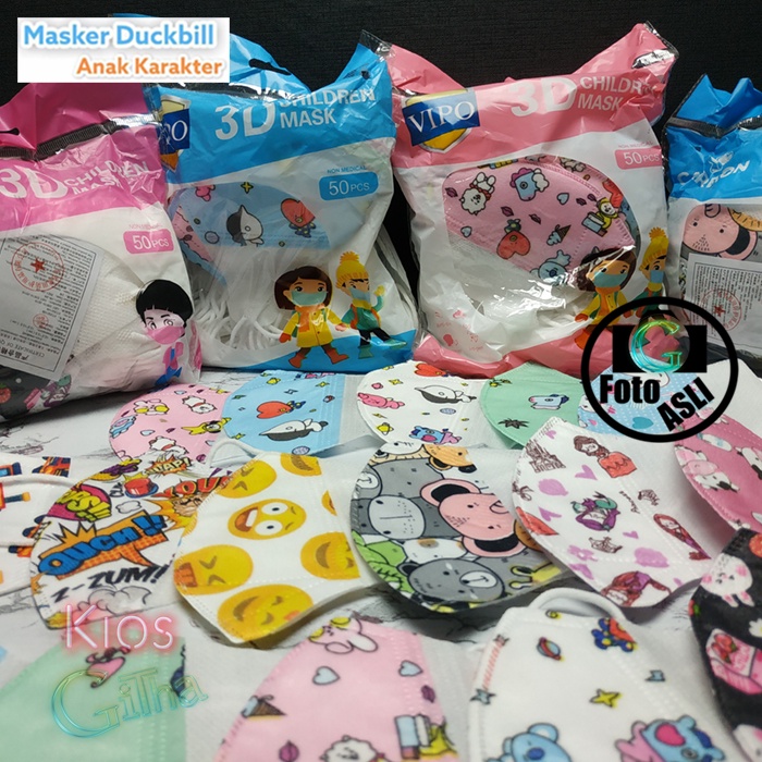 Masker DUCKBILL CAREION VIPO Anak 4-12 Tahun Motif Karakter Kids BT21 BTS 3Ply Random