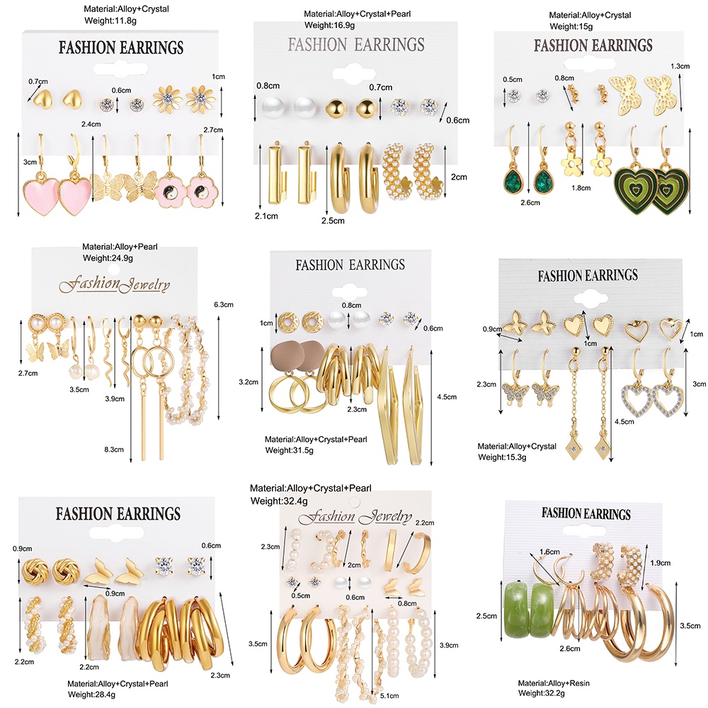 Set Anting Stud Desain Butterfly Heart Aksen Mutiara Untuk Wanita