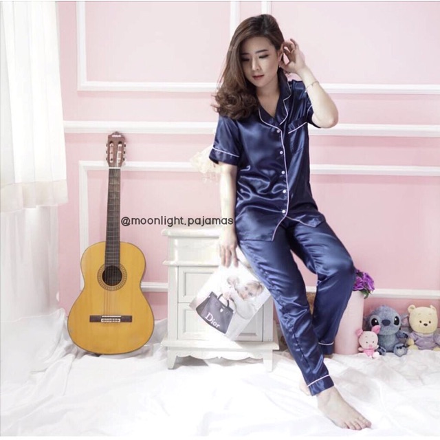 BAJU TIDUR PIYAMA SATIN LENGAN PENDEK BANYAK WARNA !!!