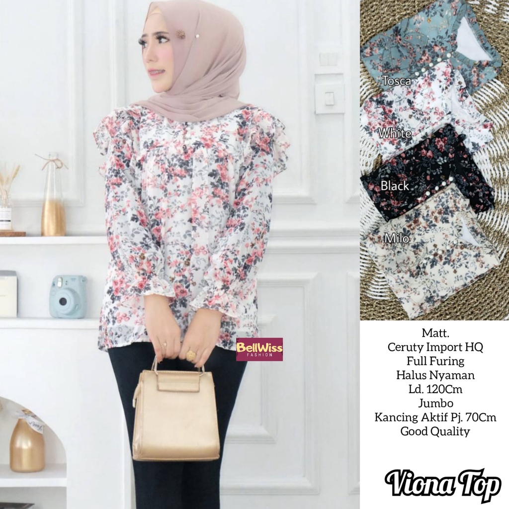 VIONA BLOUSE / 22.6 / BAHAN CERUTY FULL FURING / LD 120 CM / PB 70 CMALLSIZE JUMBO / BELLWIS