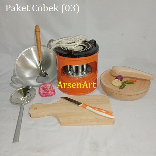 Kitchen Set - Paket Cobek 03 Mainan Masak Masakan Jaman Dulu Kompor Mini BB Minyak atau Spirtus Bisa Pilih Isi 7 Barang Warna Kompor Random