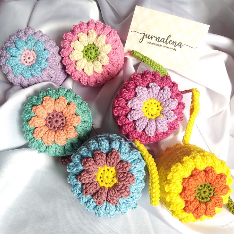 dompet koin rajut popcorn bulat (polos)