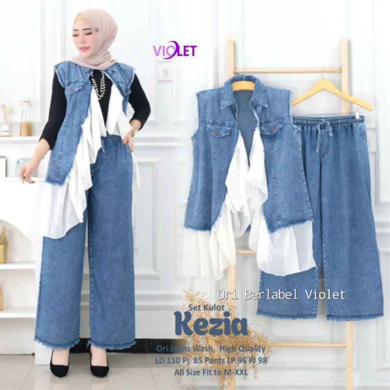 SETELAN WANITA BAHAN JEANS WASH Ld  110 // KEZIA SET KULOT BY VIOLET