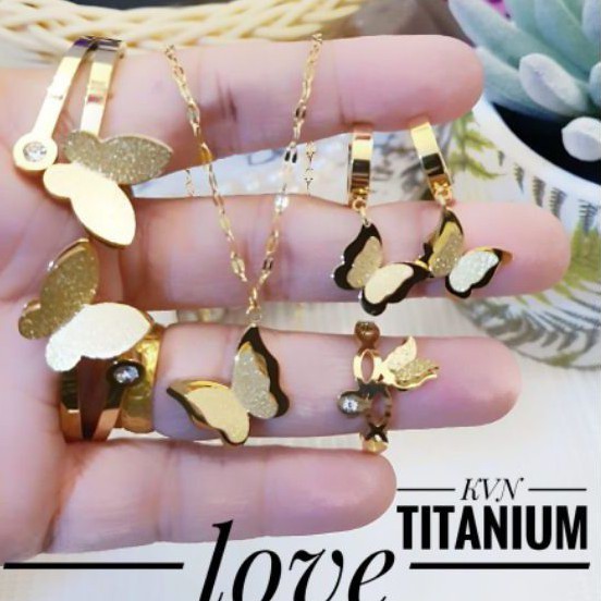 Titanium Set Perhiasan Gold Kupu 1206n