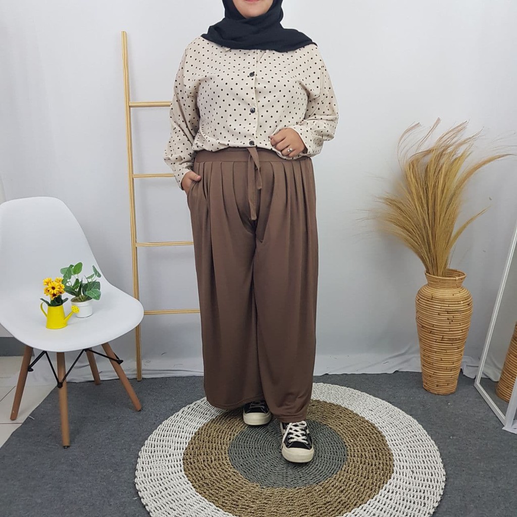 CELANA KULOT JUMBO BIG SIZE WANITA PINGGANG KARET HAMIL KEKINIAN LP 130 CM XXXL SAMPAI BB 100 KG COD