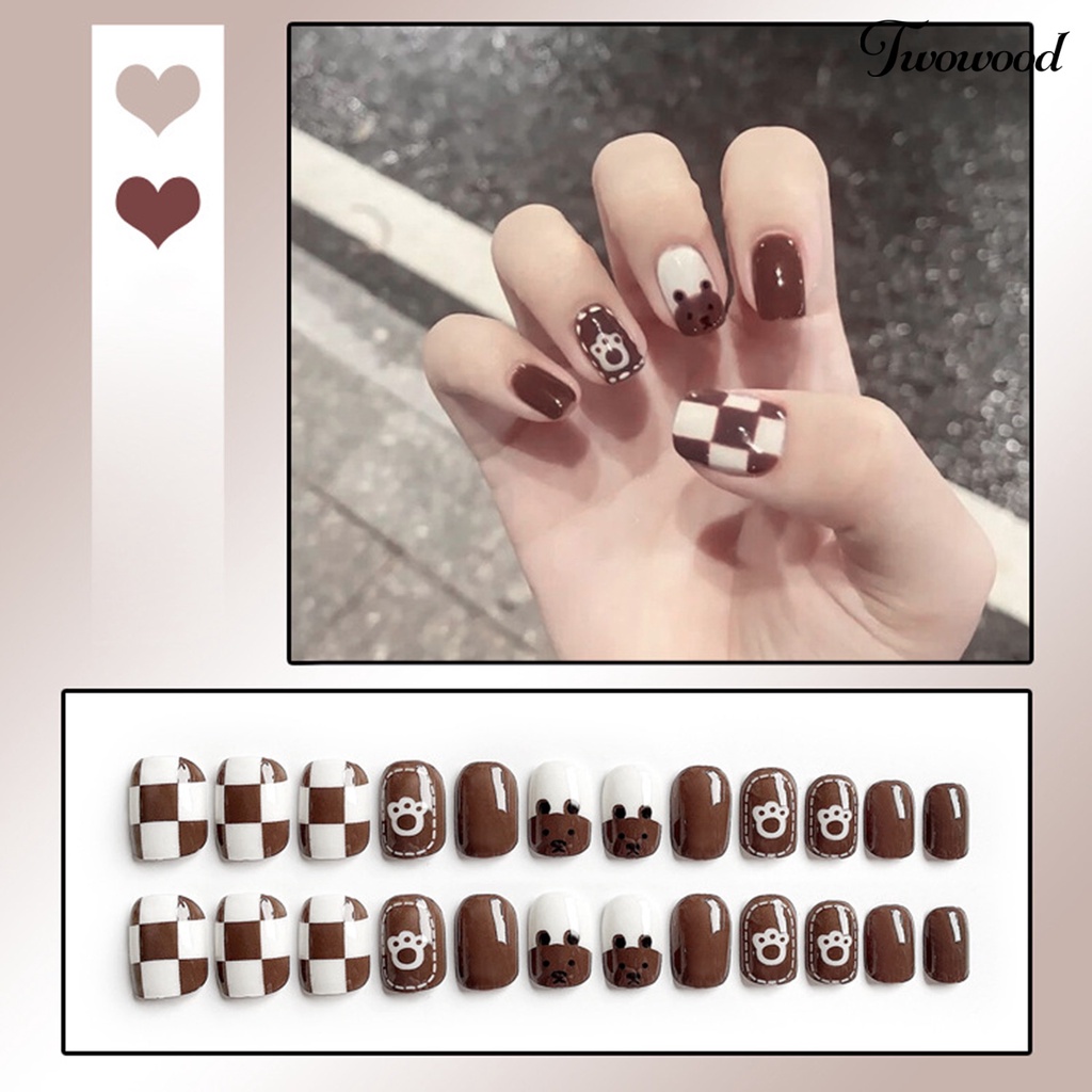 Twowood 1 Set Kuku Palsu Full Cover Detachable Dengan Lem Untuk Nail Art Wanita