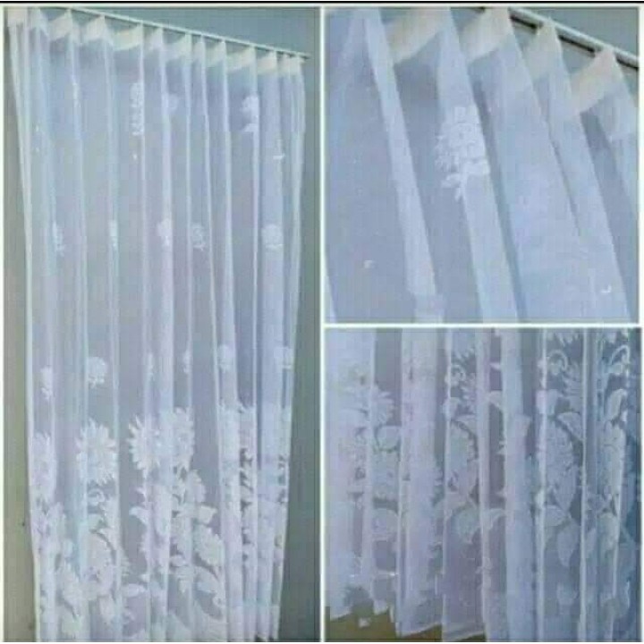 Vitrase polos motif bunga matahari  bunga tulip / vitrase fitrase gorden polos motif warna putih