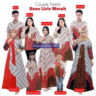 Sarimbit Komplit Couple Family Dewasa Anak Seragam Keluarga Batik Seno Liris Merah Liris Zigzag
