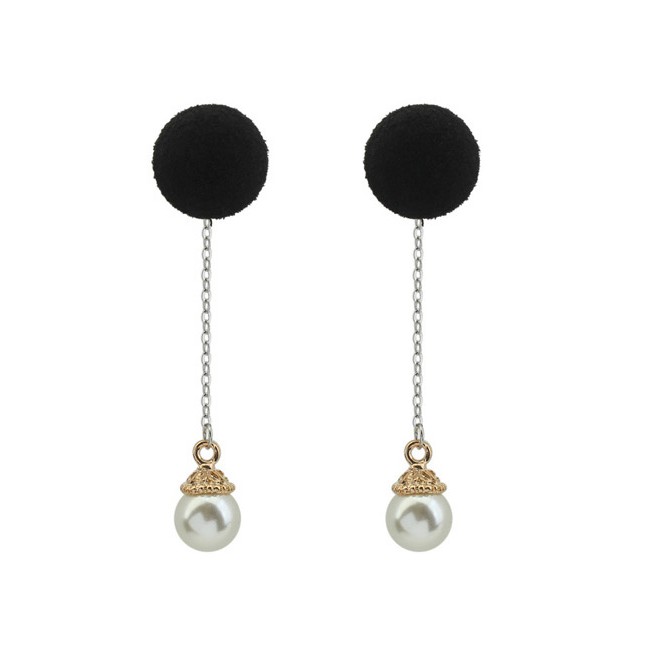 LRC Anting Tusuk Fashion Pearls&amp;fuzzy Ball Decorated Color Matching Long Earrings