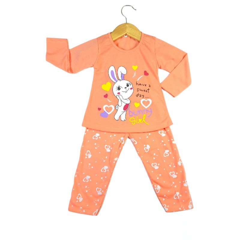 SETELAN SIKUNING PAKAIAN ANAK PEREMPUAN 2-7 TAHUN MOTIF BUNNY GIRL LENGAN PANJANG