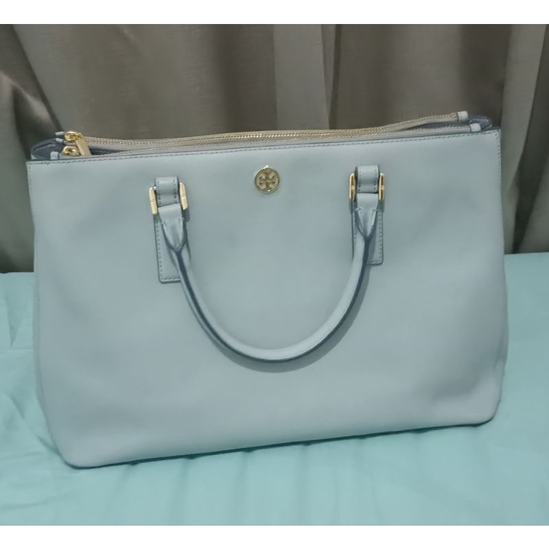 Tas wanita Tory Burch Robinson double zip original - warna biru pastel langka
