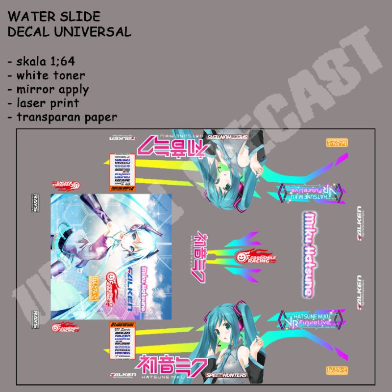 Hot wheels Decal White Toner Itasha Miku