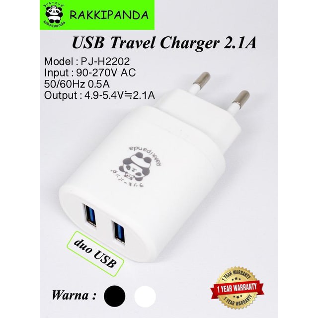 Rakkipanda Travel Charger Adapter 2 USB 2.1 Ampere