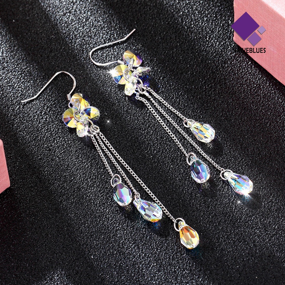Anting Kait Gantung Panjang Hias Berlian Imitasi Warna-Warni Untuk Wanita