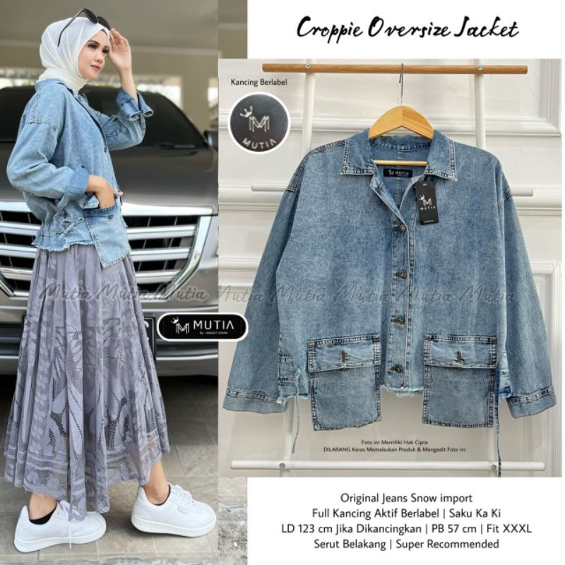 CROPPIE OVERSIZE JACKET BY MUTIA / JAKET JEANS WANITA MUSLIMAH / Jaket cewek premium