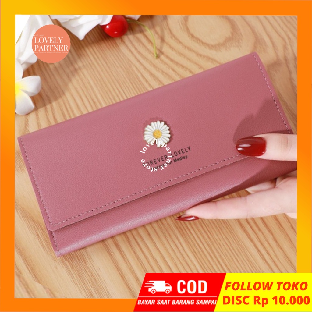 W04 Dompet Panjang Wanita Modern Daisy Flower Women Wallet Kartu Cewek Korea Resleting Remaja Murah