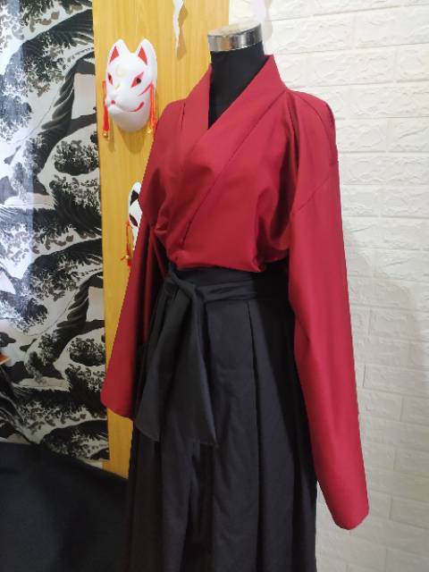 【QTakasi】YUKATA HAKAMA MERAH HITAM JAPAN DRILL KIMONO CUSTOM COSPLAY