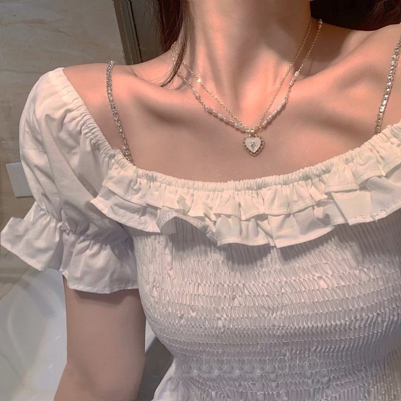 AY(CN) Kalung Rantai Multilayer Liontin Mutiara Bentuk Hati Warna Emas Gaya Korea Untuk Wanita