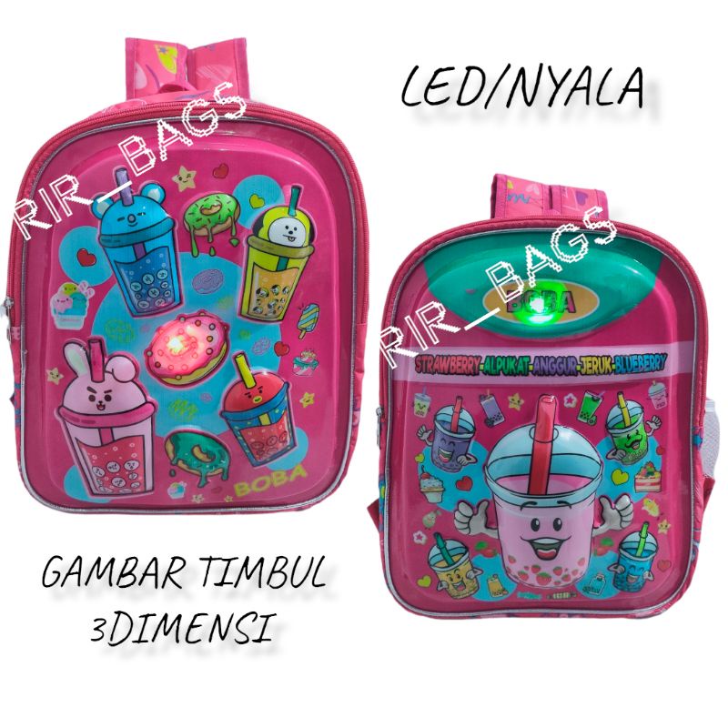 RB Tas sekolah anak perempuan TK/Tas anak Boba LED/Tas sekolah anak Boba/Tas anak Boba LED TK/Tas