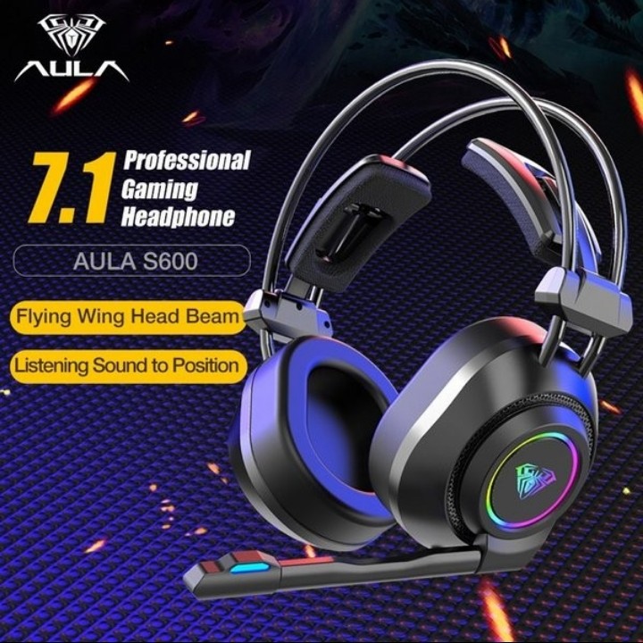 Headset Gaming AULA S600 S-600 USB Virtual 7.1 Surround RGB Light