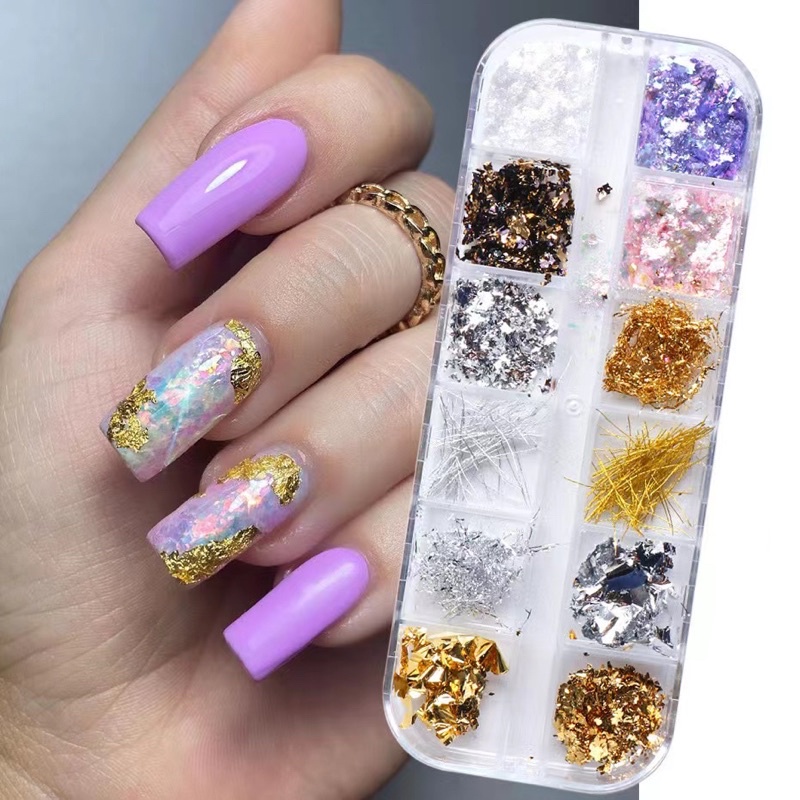 12 PCS HIASAN NAILART NAIL STRING FLAKES GOLD JAPAN NAILS GLITTER 12in1 HIASAN BEST SELLER NAILART