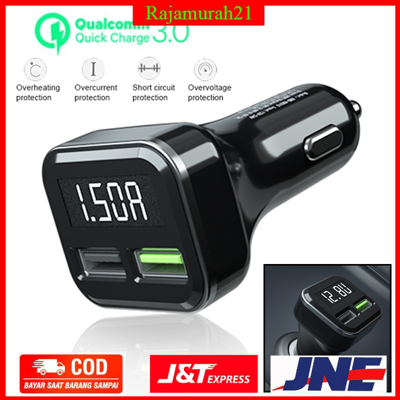 Charger Mobil YPAY Car Charger Smartphone 2 Port 3.1A QC3.0 LCD Display - KMD-KN315 - Black