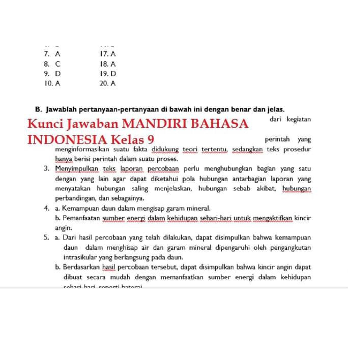 Kunci Jawaban Bahasa Indonesia Mandiri Kelas 9 - File Kunci Jawaban Bahasa Indonesia Mandiri Kelas 9 Lengkap