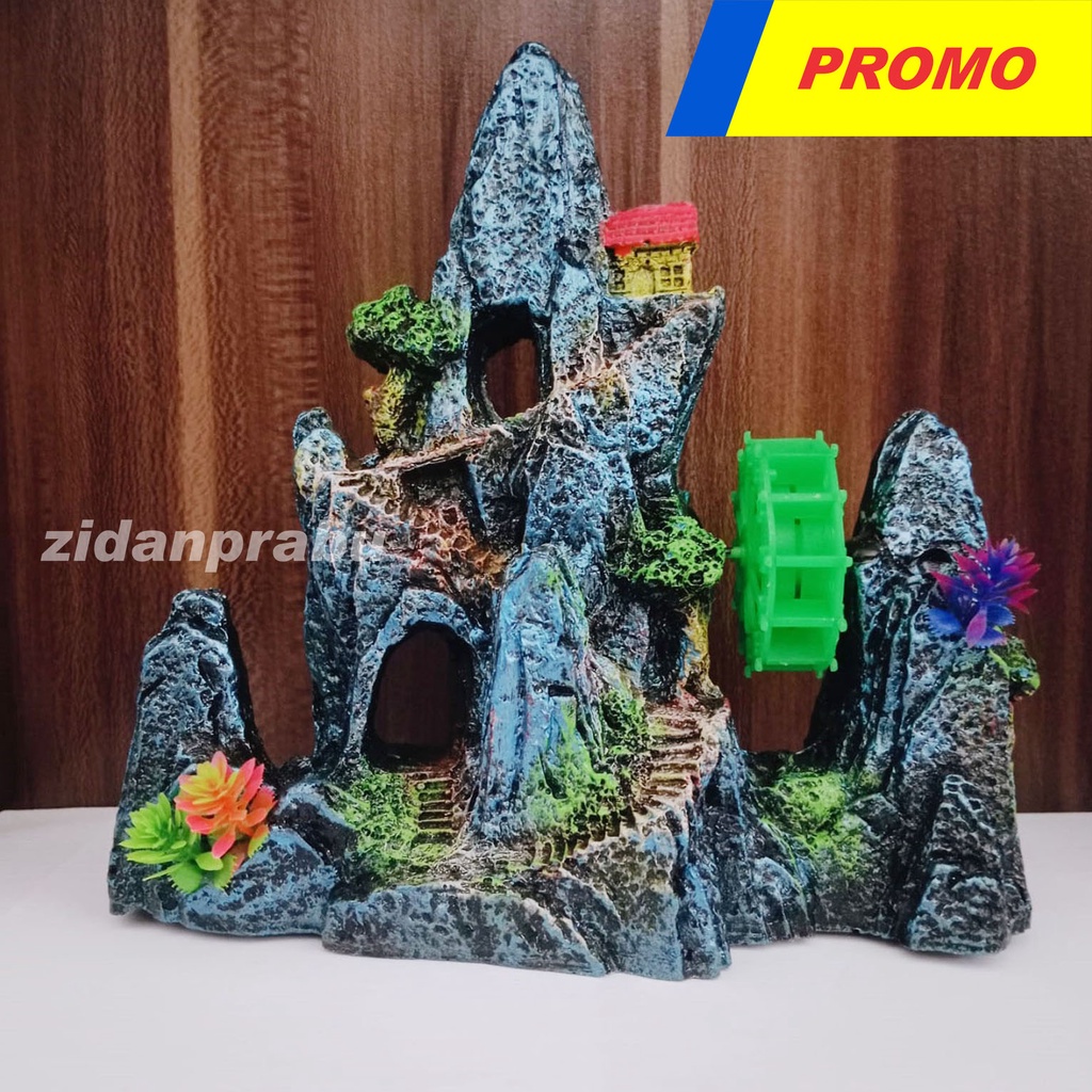 Hiasan aquarium fiber tebing kincir besar