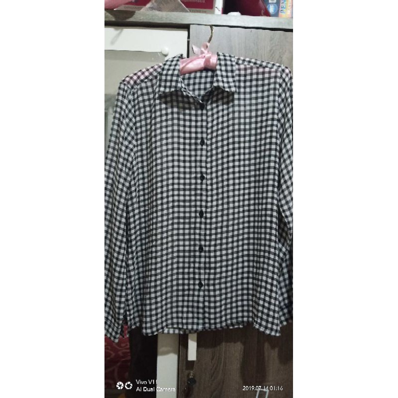 Kemeja, Outer Cole, kotak2 hitam putih,  Size S-L