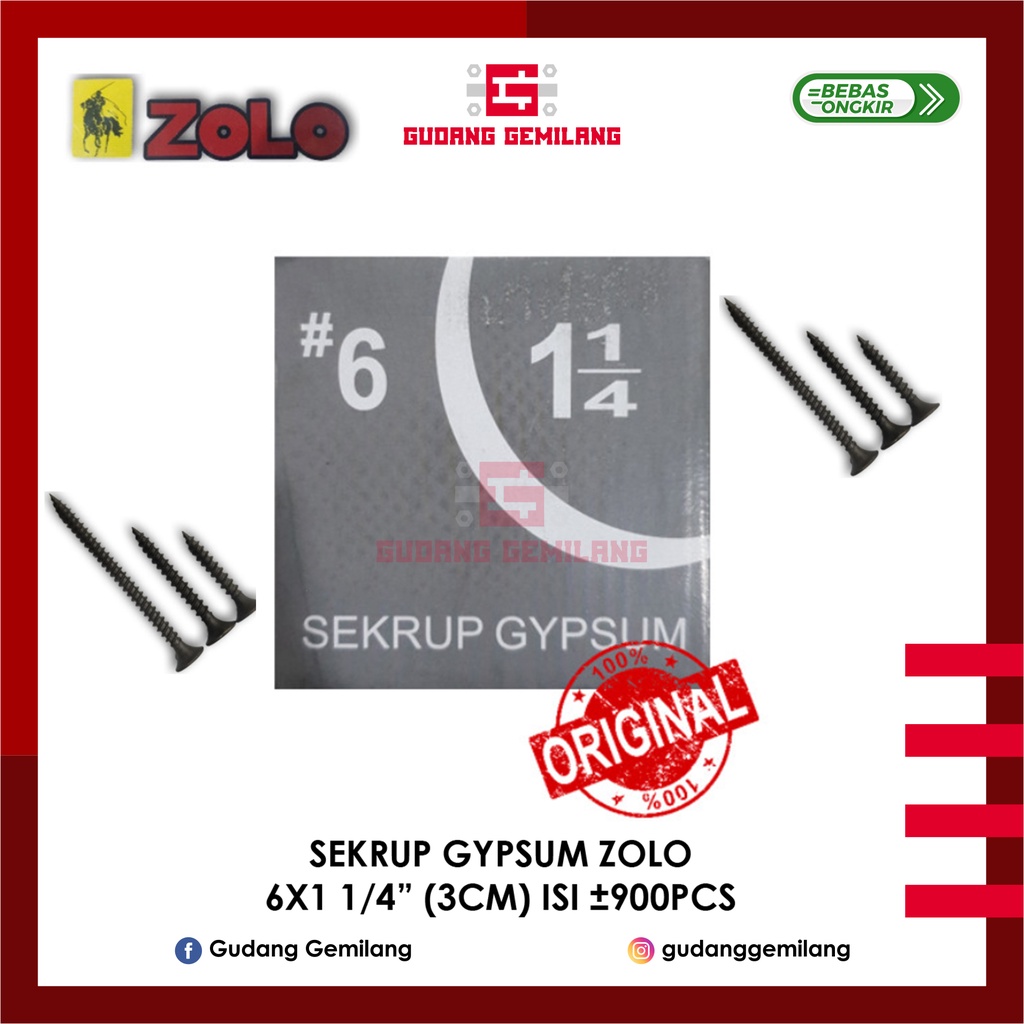 Skrup Sekrup Gypsum Gipsum 6x1 1/4" Inch 3cm ZOLO/SHINZOLO Hitam 1 Dus