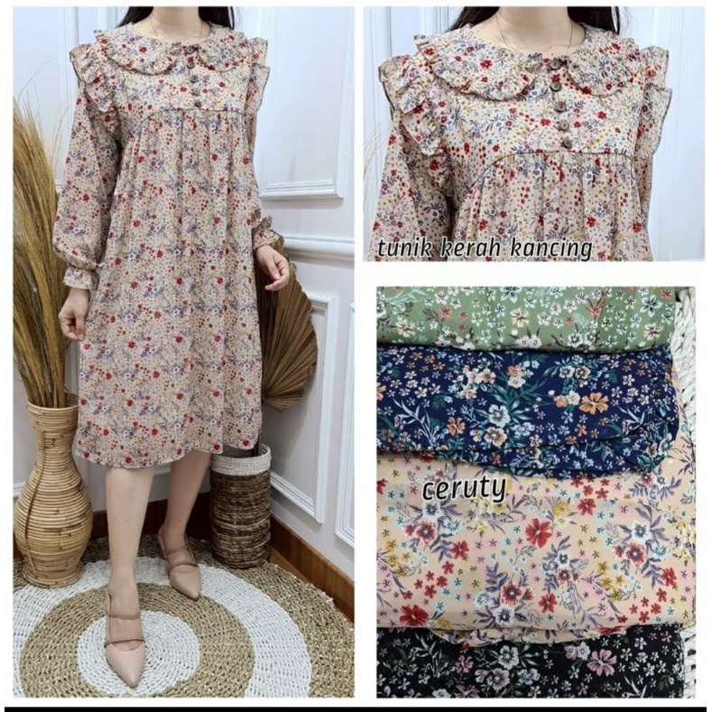 E'JUSt CAVELL Dress / Tunik Motif Bunga Bahan Ceruty Premium