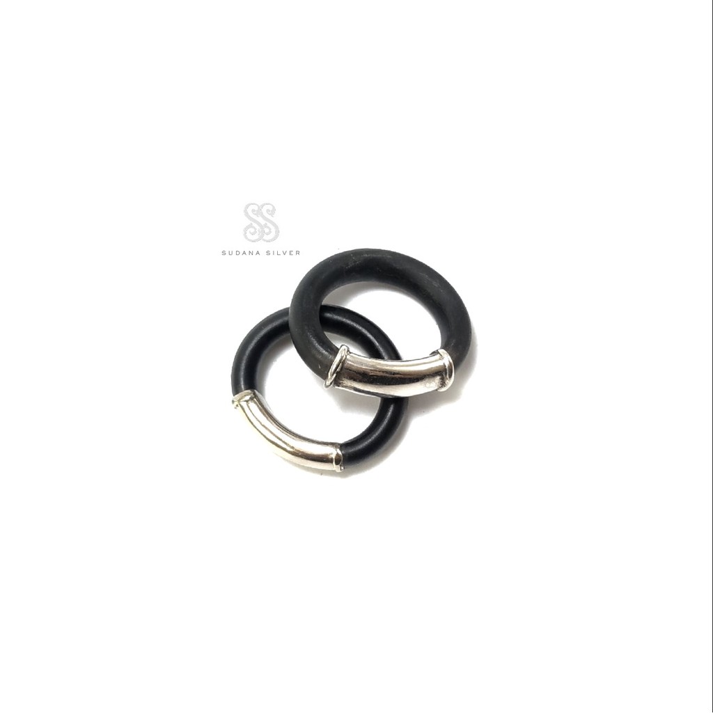 Cincin Perak Kombinasi Karet Silver 925 Bali