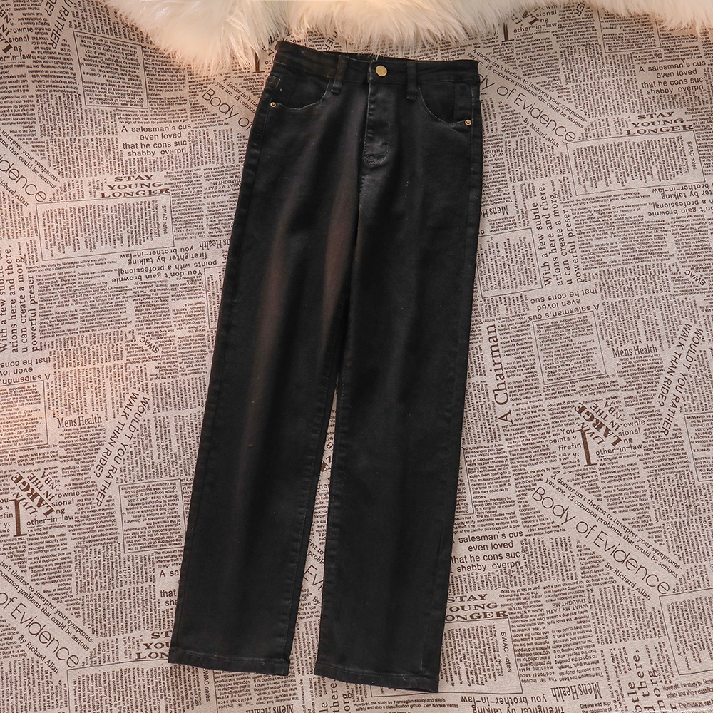 Warna Hitam Highwaist Melar Straight Celana Jeans Panjang Wanita Import（realpict）