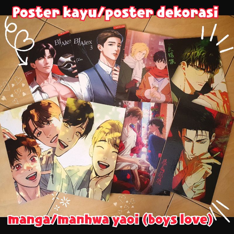 poster kayu dekorasi poster manga/webtoon BL,yaoi,shounen ai bj alex, given,banana fish,biasa cutom