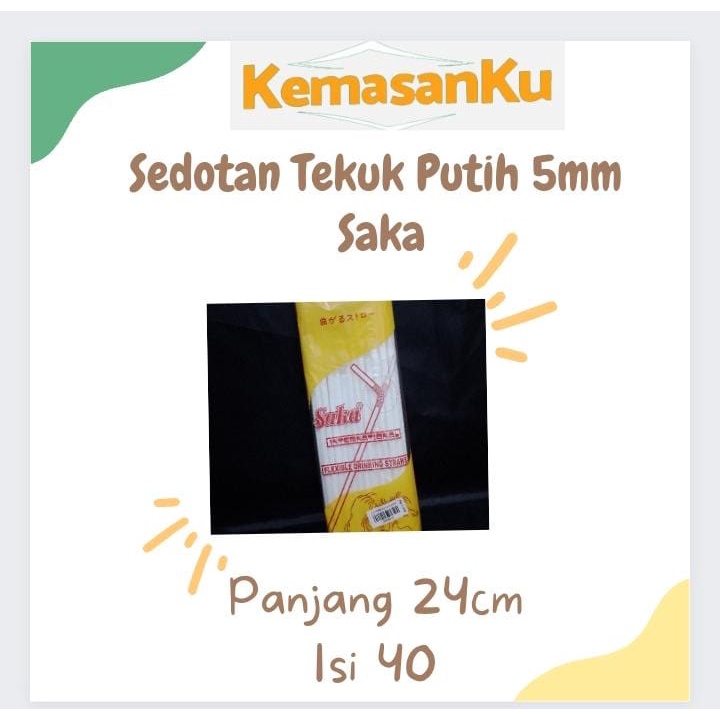 Sedotan Plastik Tekuk/Bengkok Putih 5 mm Bahan Tebal Saka (Isi 40 Pcs)