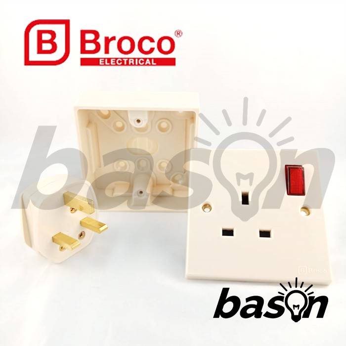 BROCO STD BSI - Stop Kontak AC Complete Set - UK Socket Outlet plug outbow box 13A 250V