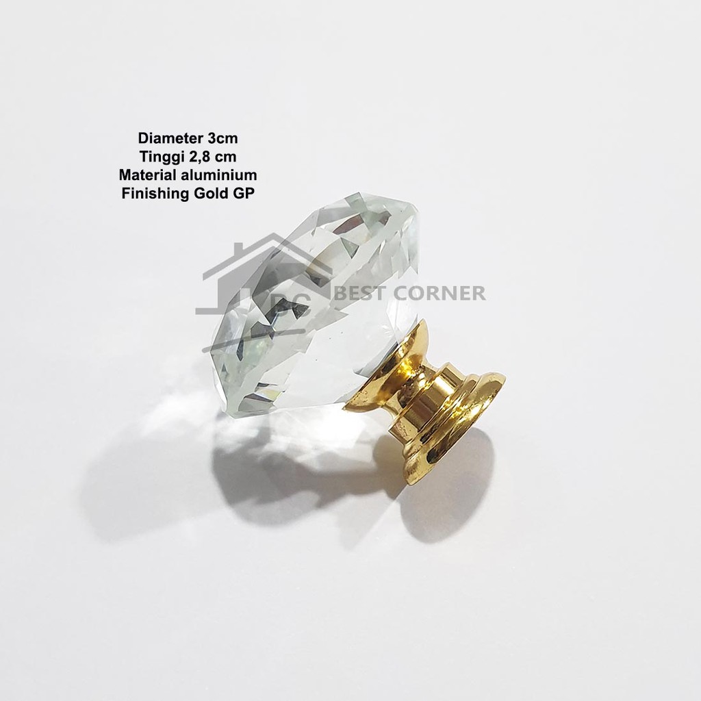 Tarikan Knob Laci atau Lemari Akrilik Diamond Gold / Tarikan Acrylic