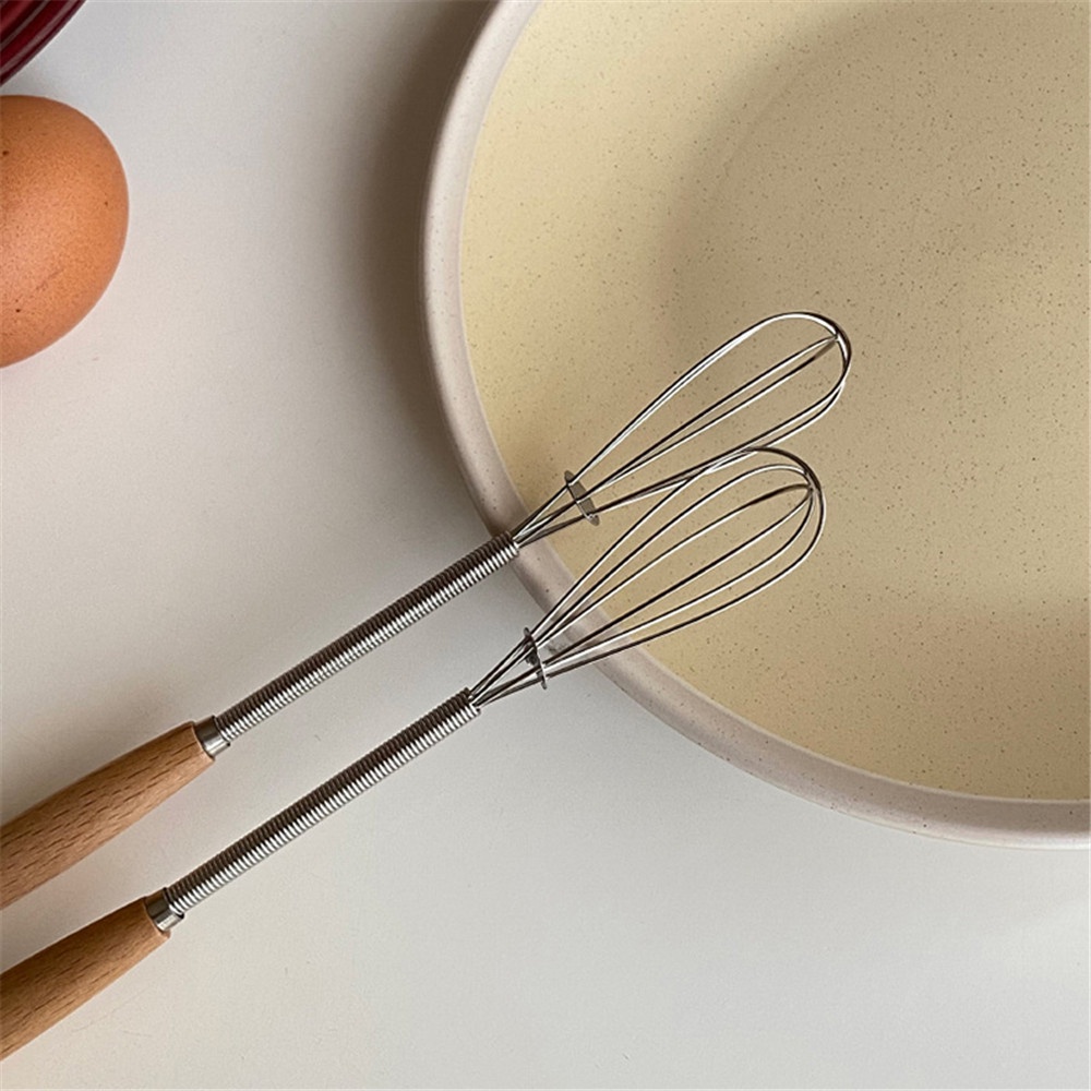1pc Alat Pengocok Telur Manual Bahan stainless steel Dengan Gagang Kayu