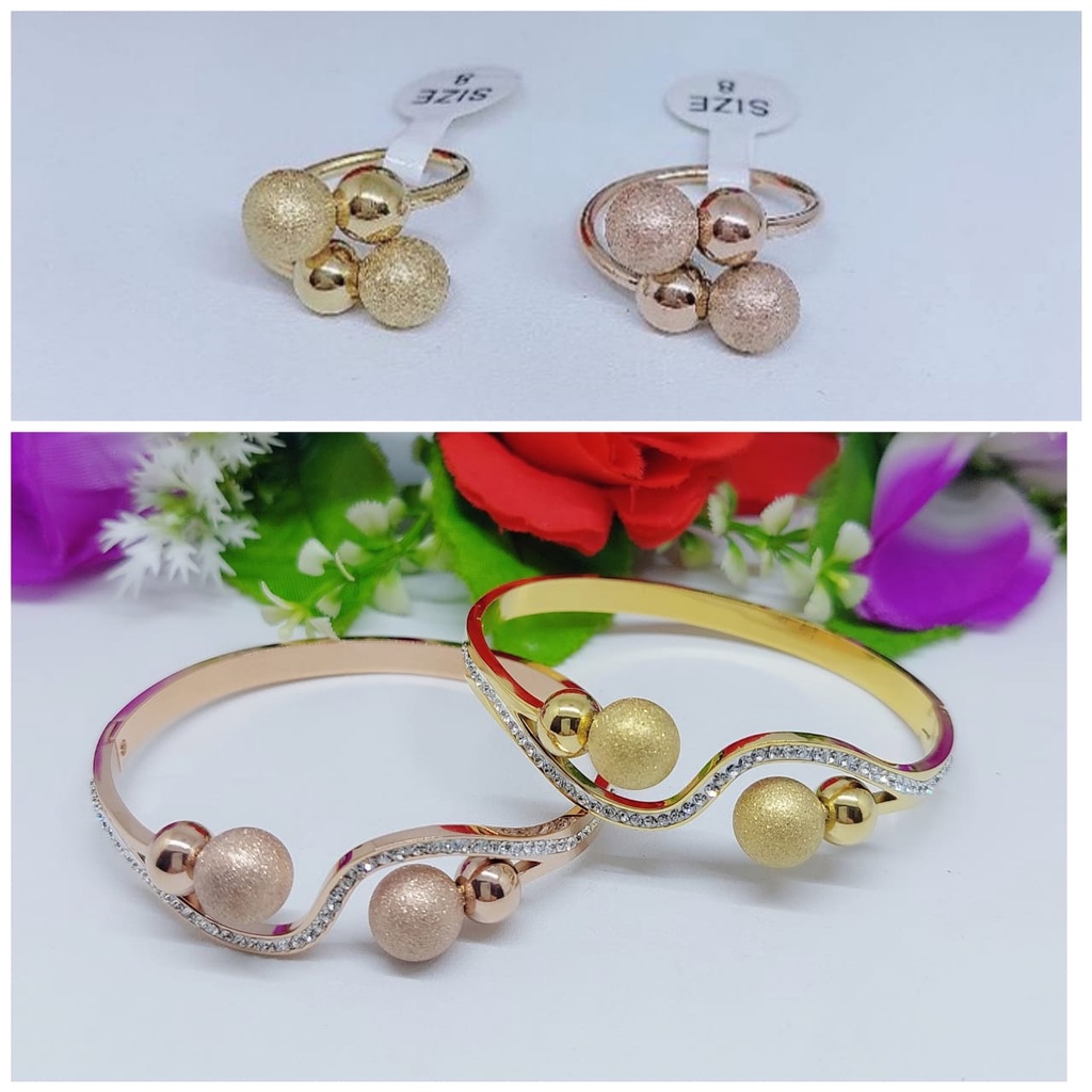 Set titanium gelang dan cincin Perhiasn